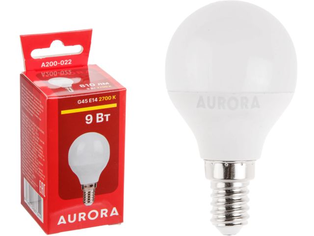 лампа светодиодная g45 шар 9вт 230в e14 2700k aurora a200-022 от BTSprom.by