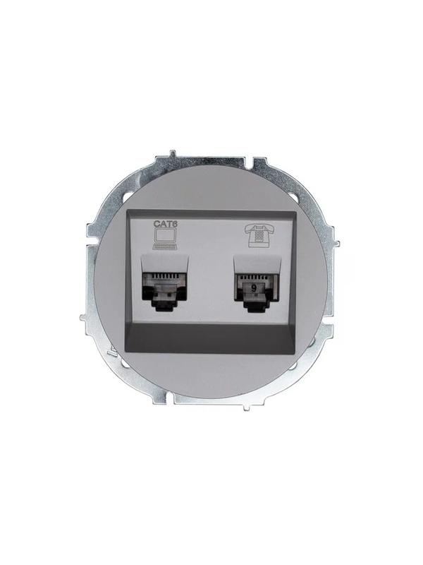 розетка компьютерная + телефонная osen rj45 кат.6 + rj11 с модулем механизм сер. матов. lezard 743-7488-144 от BTSprom.by