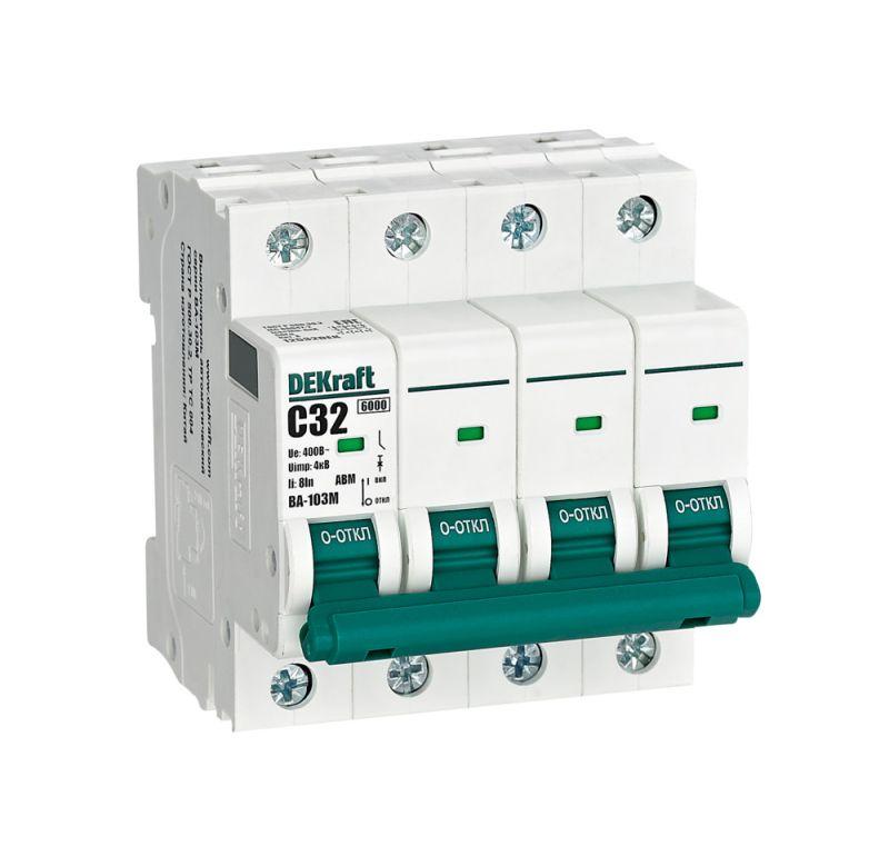 выключатель автоматический модульный 4п c 32а 6ка ва-103m без теплозащиты dekraft 12532dek от BTSprom.by