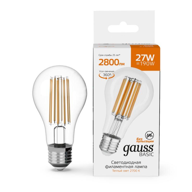 лампа светодиодная филаментная basic filament а70 27вт 2700к е27 2800лм gauss 40712172 от BTSprom.by