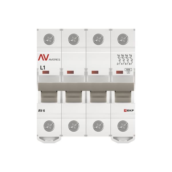  Выключатель автоматический модульный 4п L 1А 6кА AV-6 AVERES EKF mcb6-4-01L-av фото в каталоге от BTSprom.by