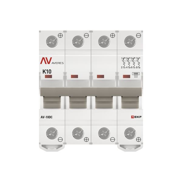  Выключатель автоматический модульный 4п K 10А 10кА AV-10 DC AVERES EKF mcb10-DC-4-10K-av фото в каталоге от BTSprom.by