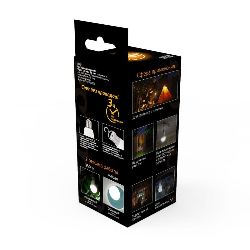 Лампа светодиодная Black 10Вт A60 грушевидная 3000К тепл. бел. E27 640лм аккум. Li-Ion GAUSS 102402100 фото в каталоге от BTSprom.by