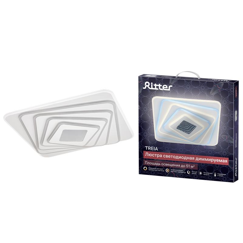 люстра потолочная светодиодная диммируемая treia пульт ду 3 режима 490х490х70мм 142вт 51кв.м бел. ritter 52225 6 от BTSprom.by