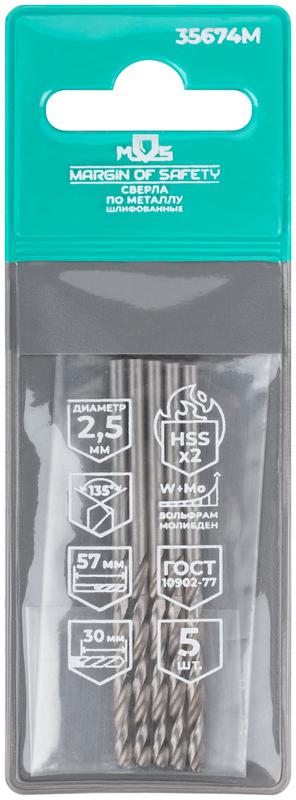  Сверло по металлу HSS шлифованные угол заточки 135град. 2.5х57мм (уп.5шт) MOS 35674М фото в каталоге от BTSprom.by