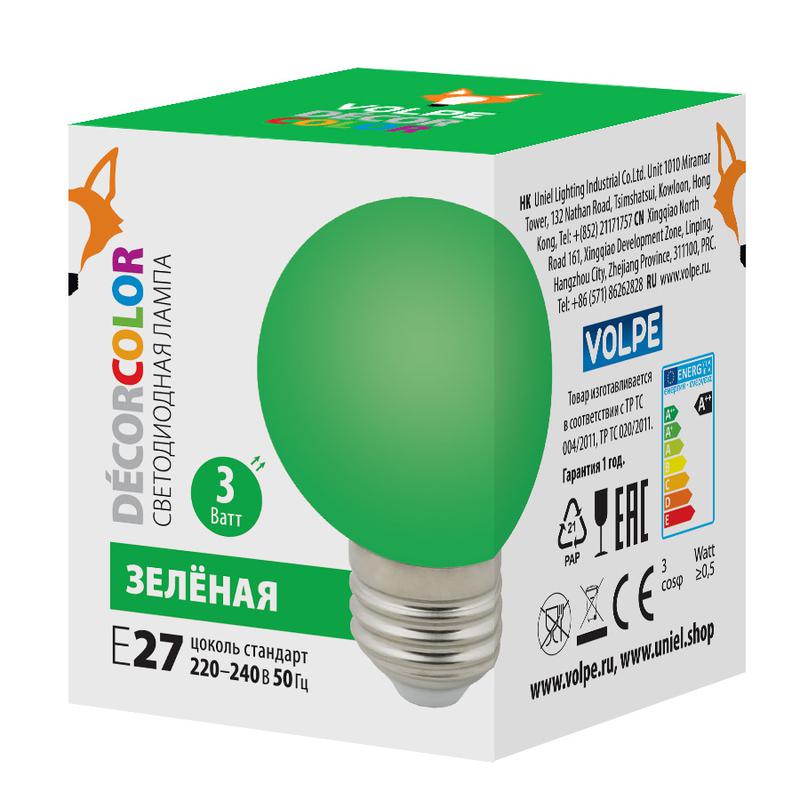 лампа декоративная светодиод. led-g60-3w/green/e27/fr/с шармат упак. картон зел. volpe ul-00006958 от BTSprom.by