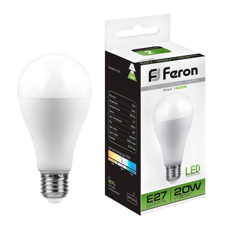 лампа светодиодная 20вт 230в e27 4000к a65 lb-98 feron 25788 от BTSprom.by