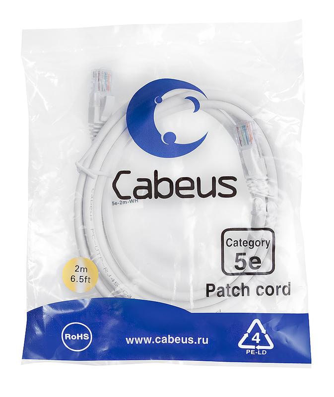 патч-корд u/utp кат.5e pc-utp-rj45-cat.5e-2m-wh 2xrj45/8p8c неэкранир. pvc 2м бел. cabeus 7677c от BTSprom.by