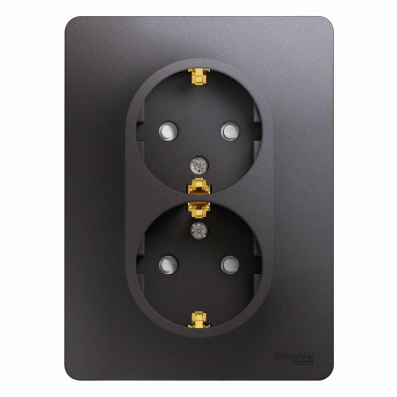 розетка 2-м сп glossa 16а ip20 250в с заземл. защ. шторки в сборе графит se gsl001326 от BTSprom.by