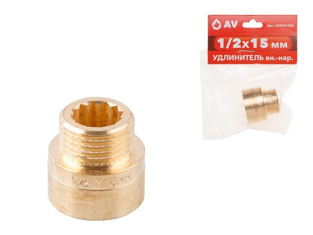 удлинитель 1/2" вн.-нар. х 15 мм, av engineering (инд. упак.) (латунь, макс.  16 бар, макс.  110 °с) ave301002 от BTSprom.by