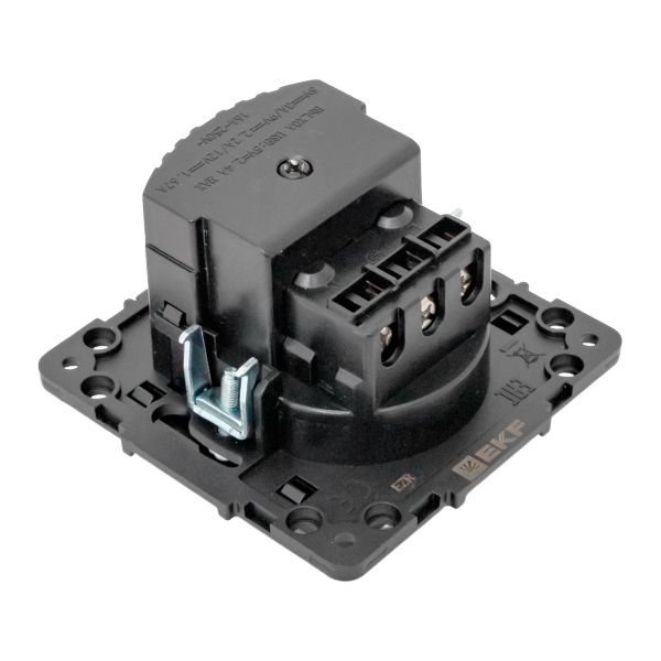  Розетка 1-м СП Стокгольм 16А USB 2A с заземл. защ. шторки винтов. клеммы механизм черн. EKF EZR16-2USB-typeA фото в каталоге от BTSprom.by
