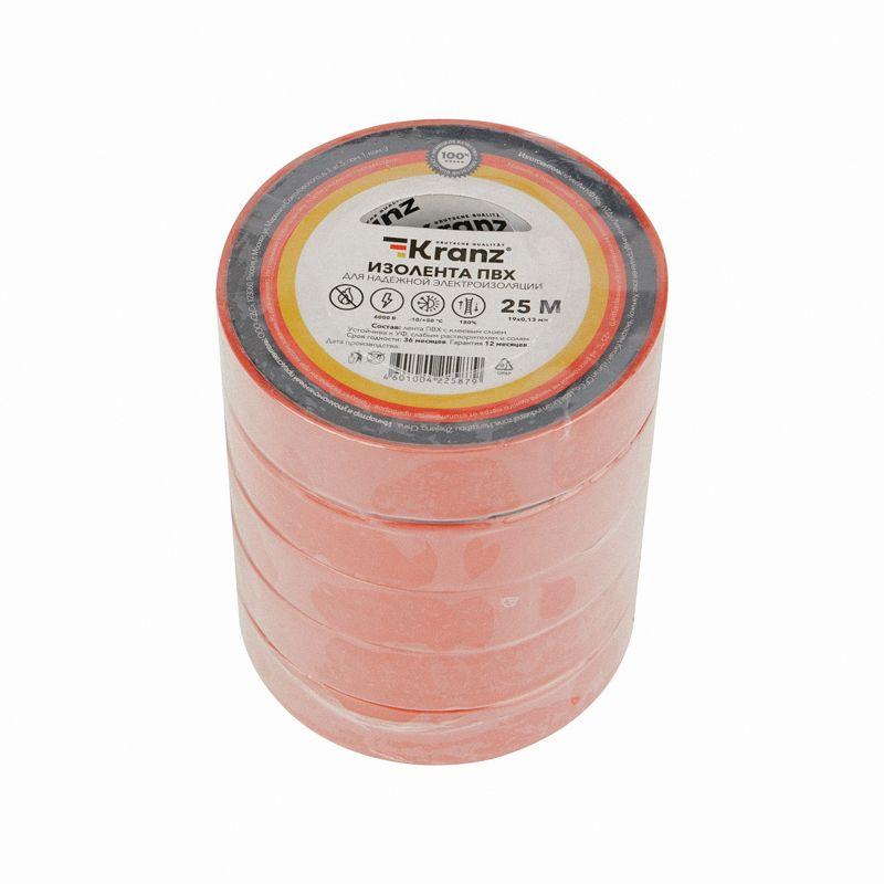  Изолента ПВХ 0.13х19мм 25м красная (уп.5шт) Kranz KR-09-2204 фото в каталоге от BTSprom.by
