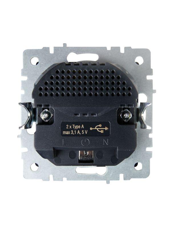  Розетка BRITE РЮш10-2-БрГ 16А с USB A+A 3.1А с заземл. защ. шторки графит IEK BR-R14-16-U21-D31-K53 фото в каталоге от BTSprom.by