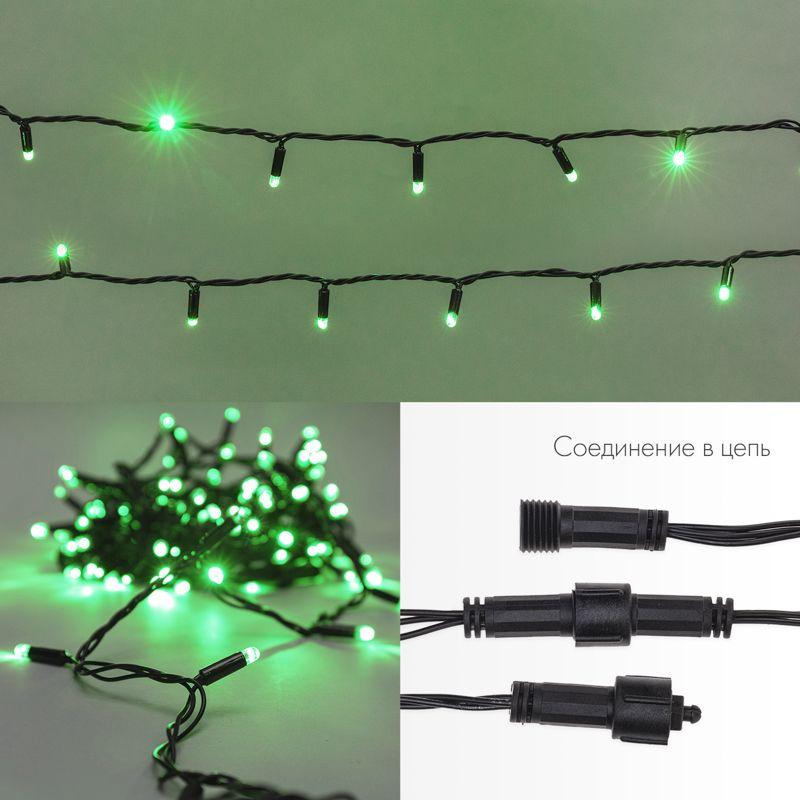  Гирлянда светодиодная "Нить" 10м 100LED зел. 12Вт 24В IP65 постоян. свечение провод ПВХ черн. Neon-Night 305-144 фото в каталоге от BTSprom.by