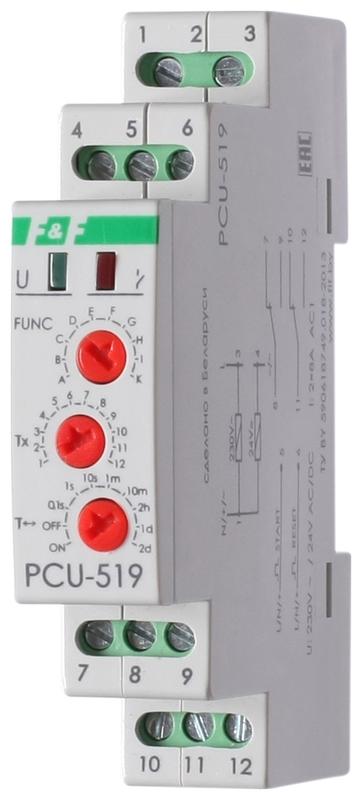реле времени pcs-519 2х8а 230в ac-24в ac/dc 2п ip20 многофункц. с вход. start/reset монтаж на din-рейке f&f ea02.001.023 от BTSprom.by