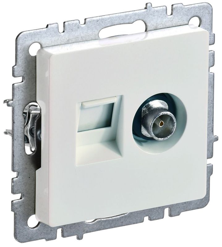 розетка компьютерная + телевизионная 2-м brite ртв/рк12-брж rj45 кат.5e + tv механизм жемчуж. iek br-ak20-1-k36 от BTSprom.by