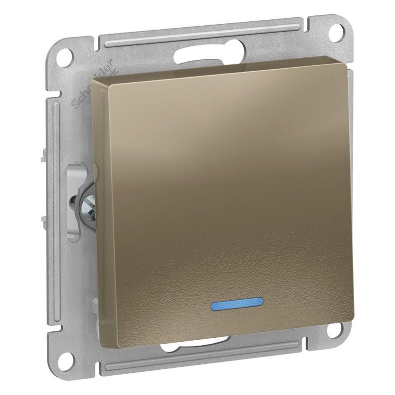 выключатель 1-кл. сп atlasdesign 10а ip20 (сх. 1а) 10ax с подсветкой механизм шампань se atn000513 от BTSprom.by