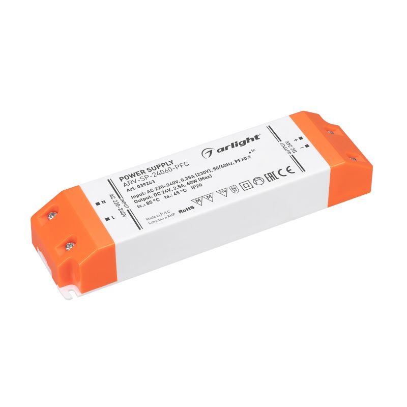 блок питания arv-sp-24060-pfc (24в 2.5а 60вт) (ip20 пластик) arlight 039243 от BTSprom.by