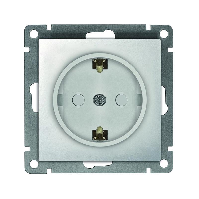 розетка 1-м сп афина 16а ip20 с заземл. защ. шторки механизм серебр. universal a0049-s от BTSprom.by