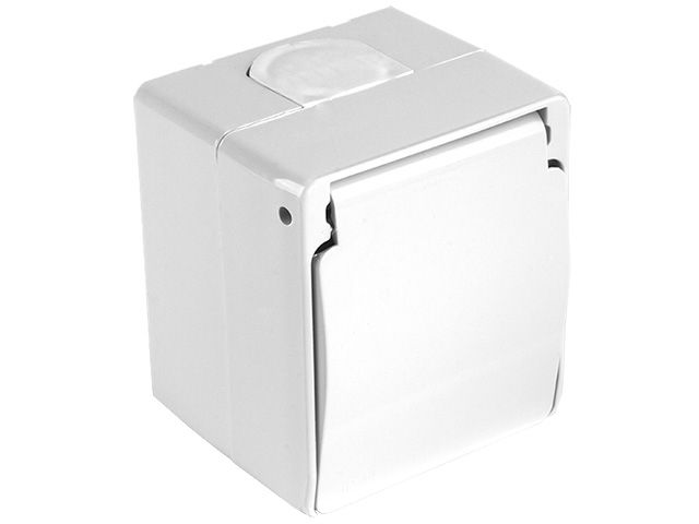 розетка 1-ая (открытая, с/з, с крышкой) белая, nemliyer, mutlusan (10 a, 250 v, ip 44) 2150 110 0201 от BTSprom.by