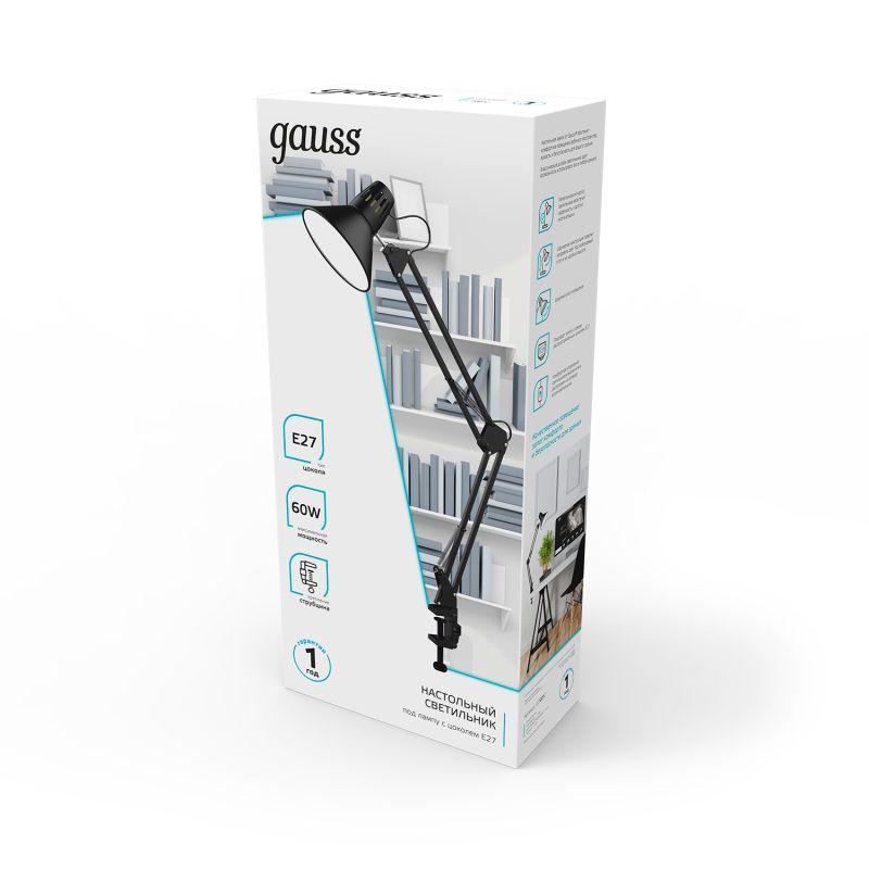  Светильник GTL 60Вт E27 струбцина черн. GAUSS GT0012 фото в каталоге от BTSprom.by