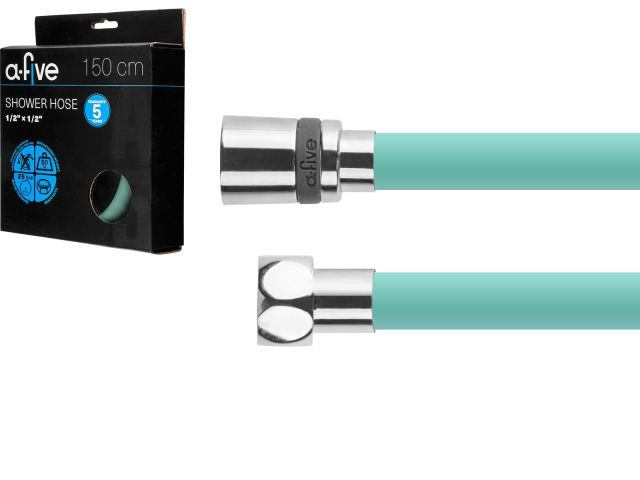 шланг душевой, si, 1/2" г-г 150 см, мятный зелёный, a-five (гайка латунь (anti-twist), 25 бар) a5-031mgrn от BTSprom.by