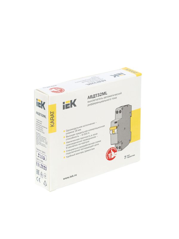  Выключатель автоматический дифференциального тока C 25А 30мА тип A АВДТ32ML KARAT IEK MVD12-1-025-C-030-A фото в каталоге от BTSprom.by