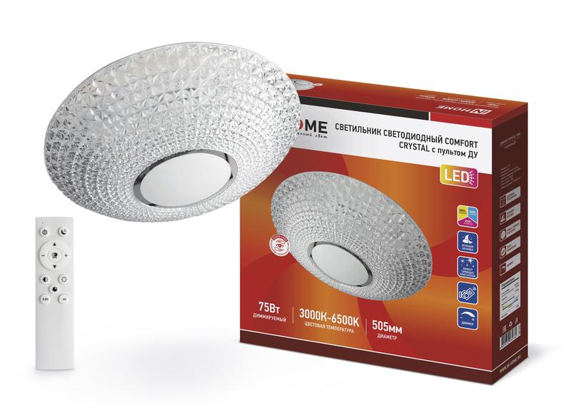 светильник светодиодный comfort crystal 75вт 3000-6500к 6000лм 230в 505х125мм с пультом ду in home 4690612034782 от BTSprom.by