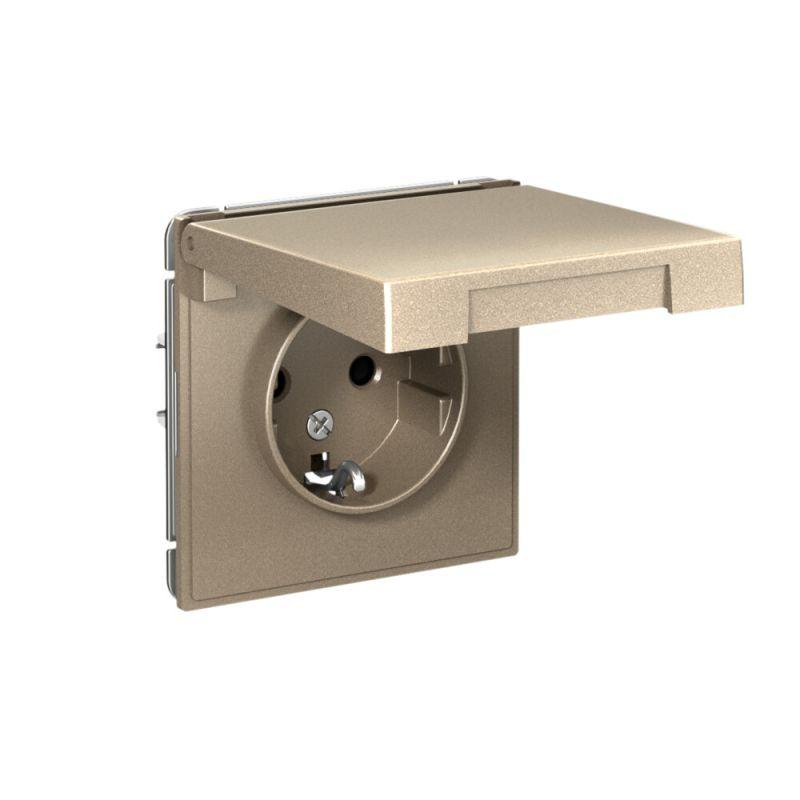  Розетка ArtGallery 16А IP20 с заземл. защ. шторки с крышкой механизм шампань SE GAL000546 фото в каталоге от BTSprom.by