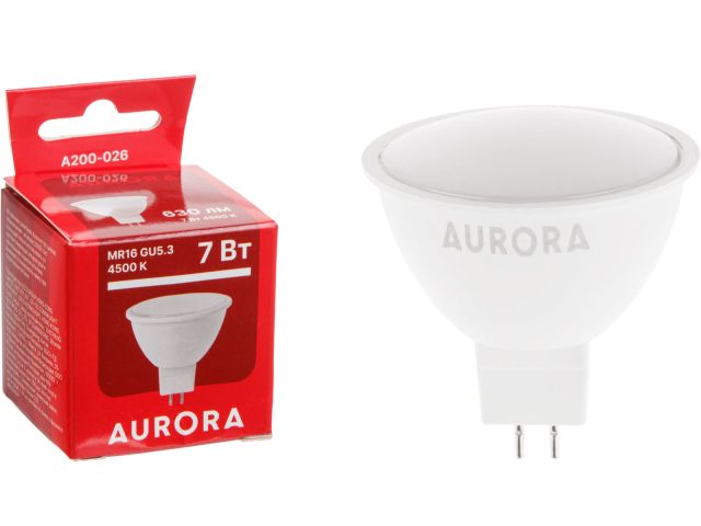 лампа светодиодная mr16 7вт 230в gu5.3 4500k aurora a200-026 от BTSprom.by
