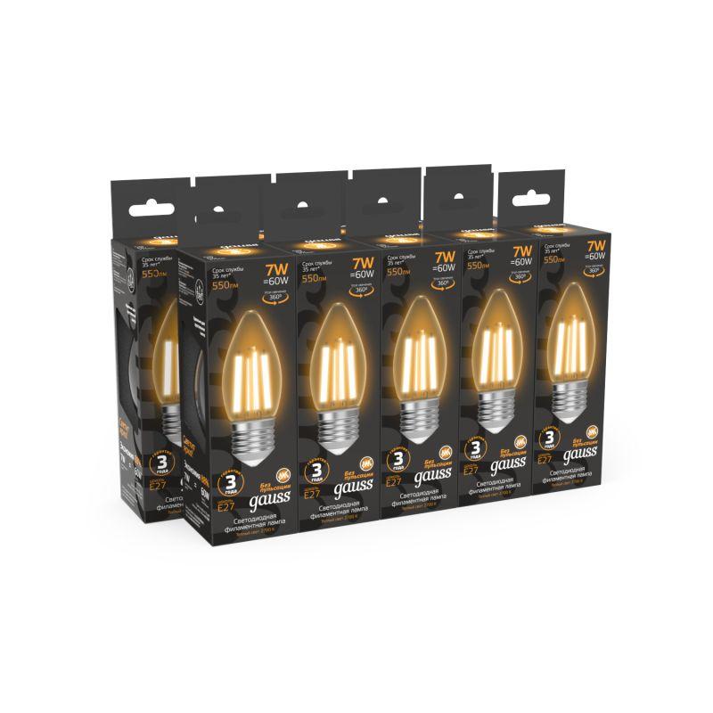Лампа светодиодная филаментная Black Filament 7Вт свеча 2700К тепл. бел. E27 550лм GAUSS 103802107 фото в каталоге от BTSprom.by