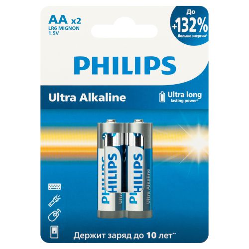 элемент питания алкалиновый aa/lr6 1.5в ultra (уп.2шт) philips б0064675 от BTSprom.by