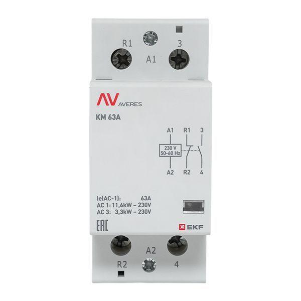  Контактор модульный КМ 63А 1NC+1NO 230В AC (2 мод.) AVERES EKF km-av-2-63-11-230V фото в каталоге от BTSprom.by