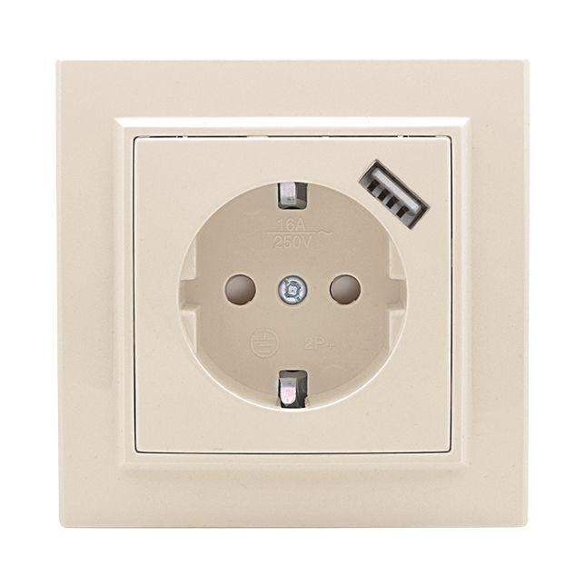 розетка 1-м сп минск 16а ip20 с заземл. защ. шторки с заряд. устройством usb 1а беж. ekf err16-028-200-usb от BTSprom.by