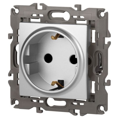  Розетка 1-м СП Эра Elegance 14-2102-03 16А IP20 16AX 250В 2P+E Schuko защ. шторки алюм. Эра Б0034274 фото в каталоге от BTSprom.by