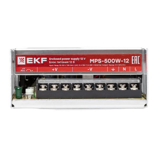  Блок питания на монтажную панель 500Вт Uвх 220В AC m Uвых 12В DC постоянного тока EKF MPS-500W-12 фото в каталоге от BTSprom.by