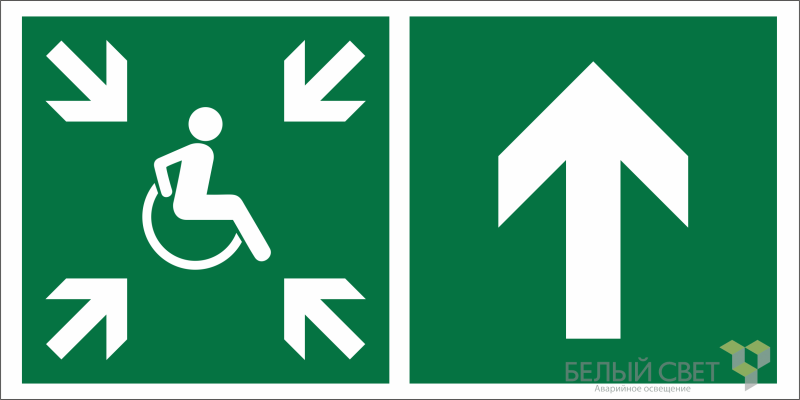 знак безопасности npu-2110.e77 "направление движения к пункту сбора (безопасной зоне) мгн прямо" белый свет a20405 от BTSprom.by