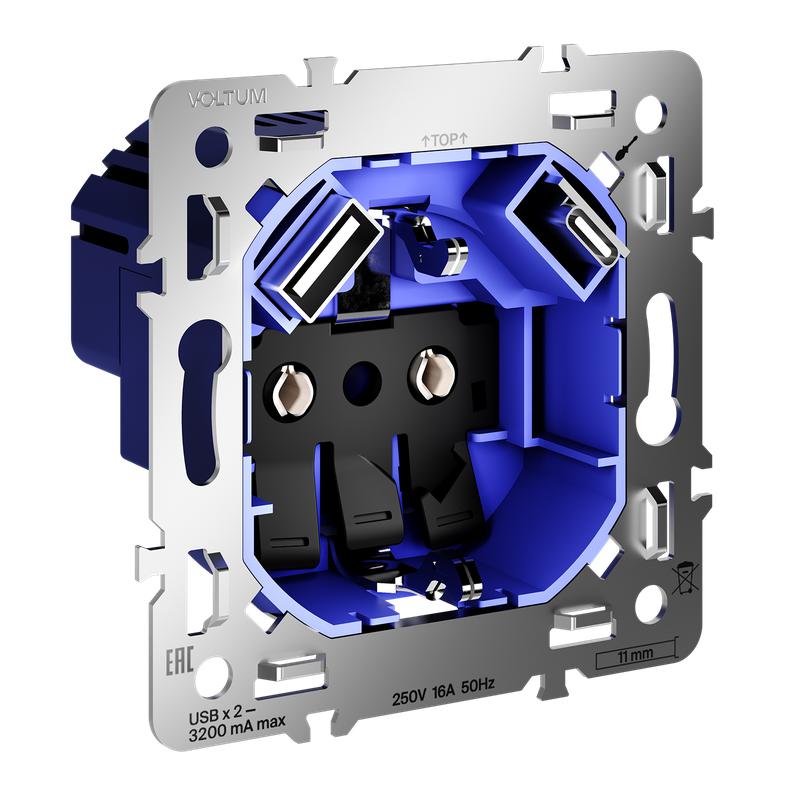 розетка s70 16а с usb a+c с заземл. и защ. шторками механизм voltum vls0405m от BTSprom.by
