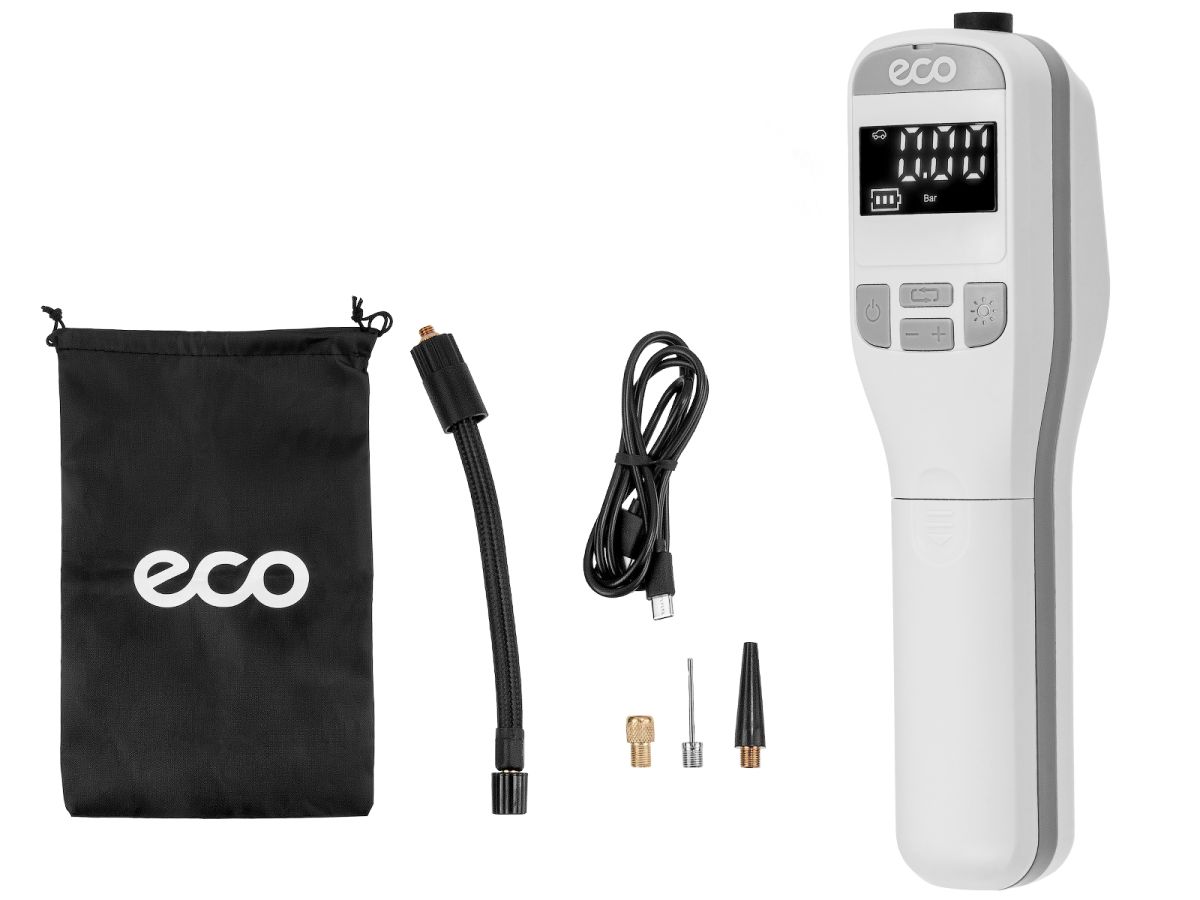 компрессор автомобильный eco ae-005 comfort (7,4 в, 40 вт, 16 л/мин, 4000 ма·ч, 10 бар, led дисплей, фонарь, 3 насадки, сумка.) ec3010-1 от BTSprom.by