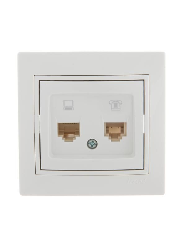 розетка компьютерная + телефонная 2-м сп mira rj45 + rj11 бел./бел. lezard 701-0202-143 от BTSprom.by