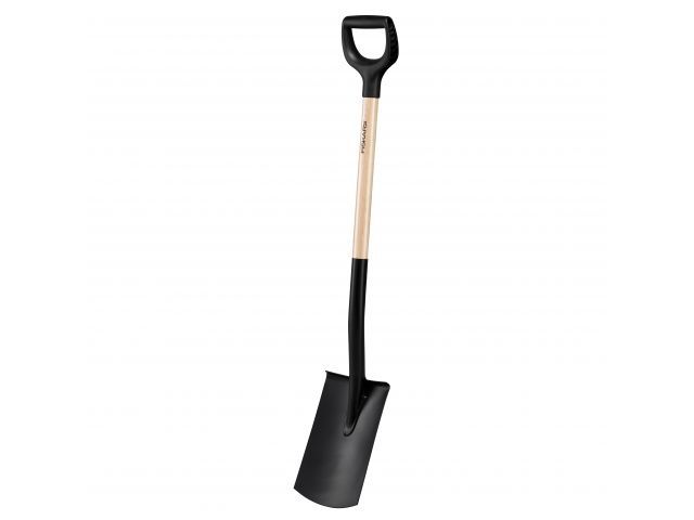 лопата штыковая с закругленным лезвием и дер. черенком fiskars (черная) 1066722 от BTSprom.by