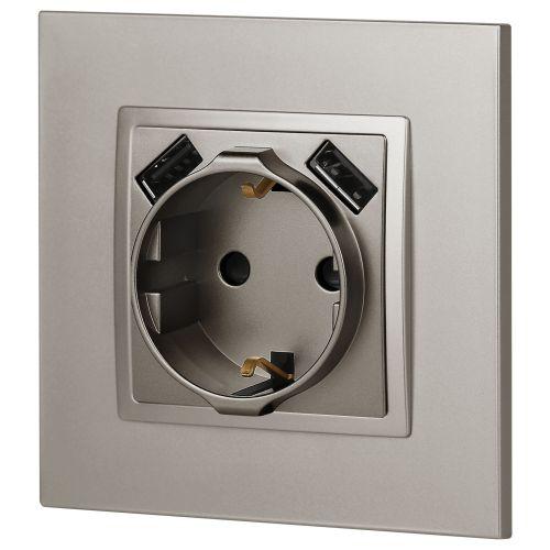  Розетка Elegance 14-4109-16 16A 250В 2P+E защ. штор. с 2xUSB 3А 5В титан Эра Б0065775 фото в каталоге от BTSprom.by