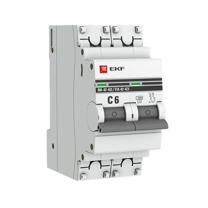 выключатель автоматический модульный 2п c 6а 4.5ка ва 47-63 proxima ekf mcb4763-2-06c-pro от BTSprom.by