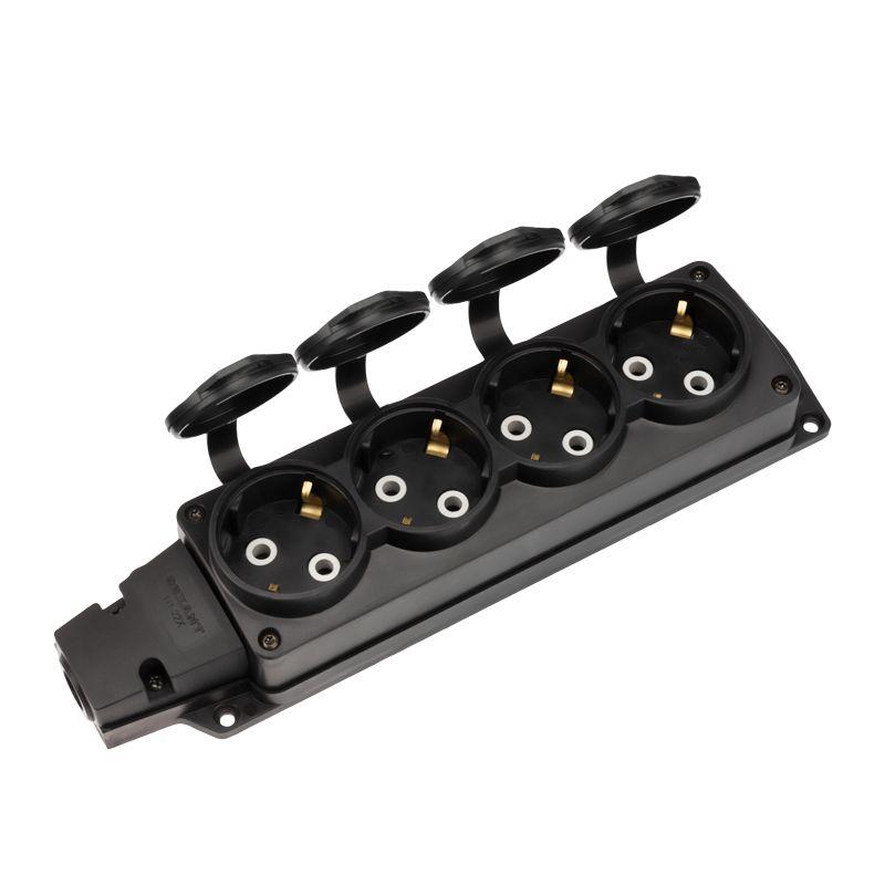 колодка удлинителя 4-м с заземл. 16а ip54 влагозащ. с защ. крышкой compact каучук черн. rexant 111-224 от BTSprom.by