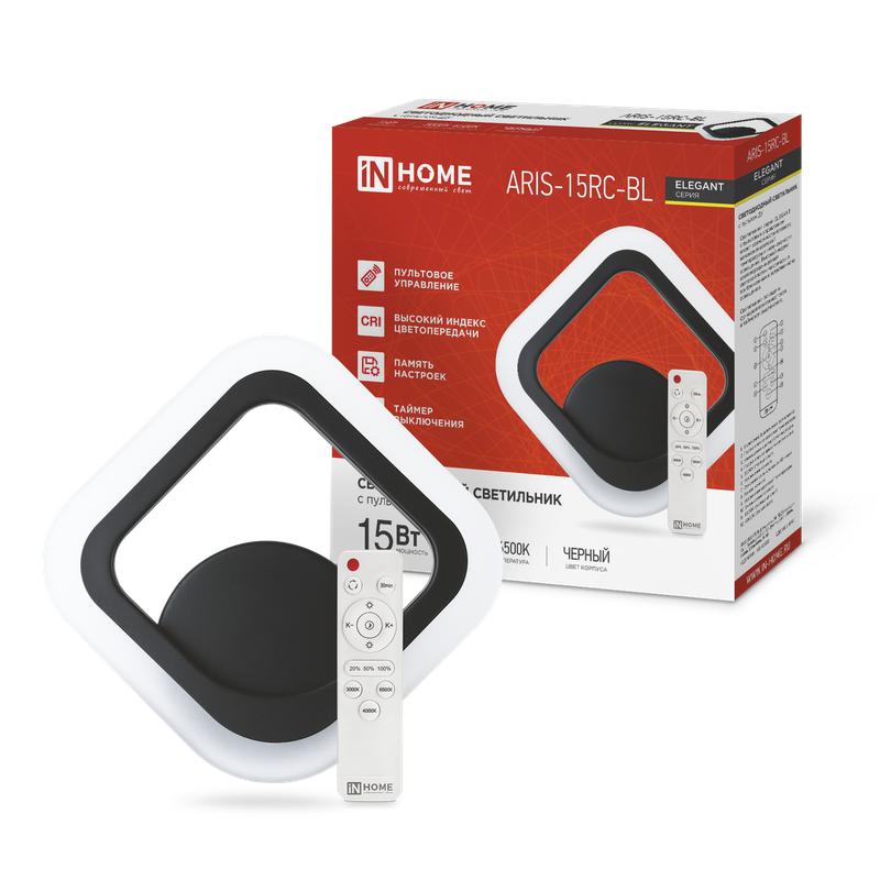 светильник светодиодный elegant aris-15rc-bl 15вт 3000-6500к 1200лм 230в пульт ду черн. in home 4690612054162 от BTSprom.by