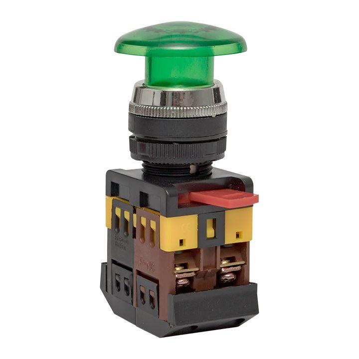 кнопка "грибок" aela-22 no+nc 220в с подсветкой зел. proxima ekf pbn-aela-1g-220 от BTSprom.by