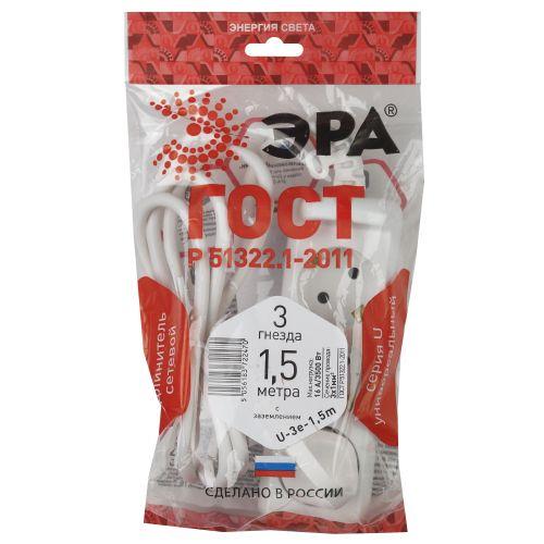  Удлинитель 3х1.5м с заземл. 16А IP20 U-3e-1.5m ПВС 3х1 Эра Б0028369 фото в каталоге от BTSprom.by