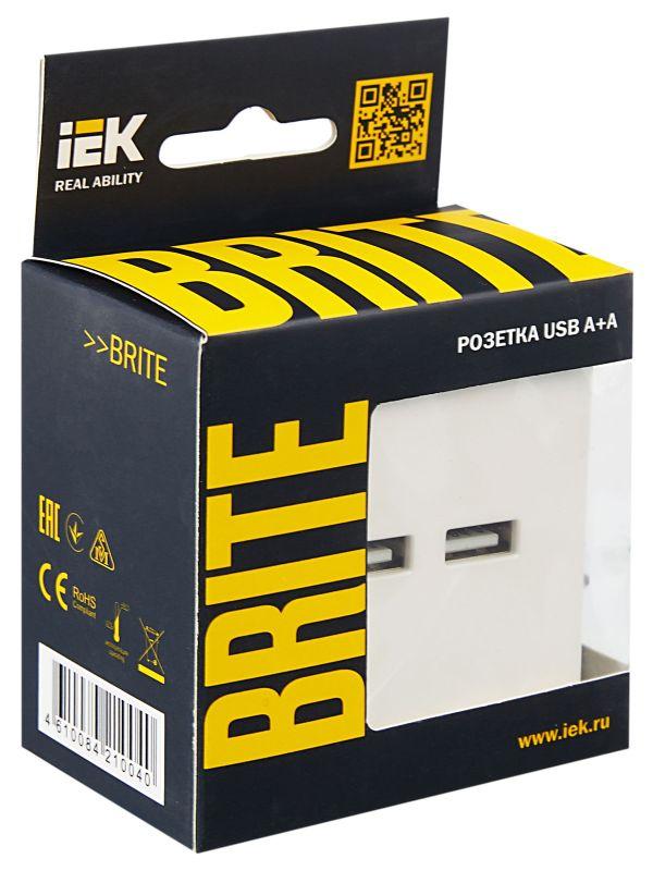  Розетка BRITE USB A+A 3.1А РЮ10-1-БрЖ механизм жемчуж. IEK BR-U21-D31-K36 фото в каталоге от BTSprom.by