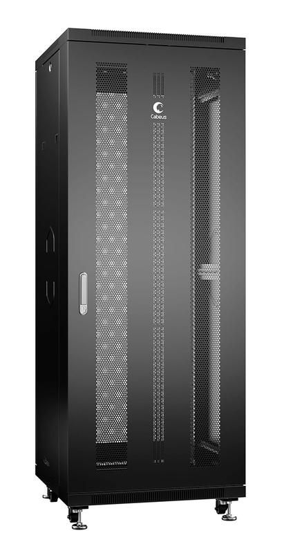 шкаф монтажный телекоммуникационный напольн. nd-05c-32u60/60-bk 19дюйм 32u 600х600х1610мм для распределит. и серверн. оборудования; передн. и задн. перфорир. двери ручка с замком ral 9004 черн. cabeus 8551c от BTSprom.by