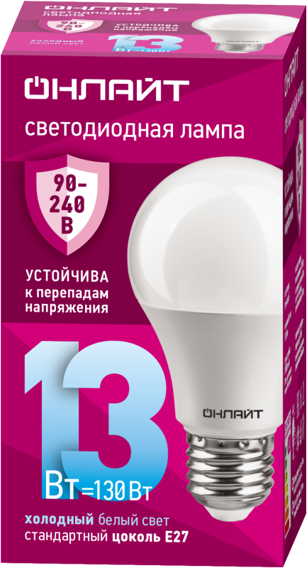 лампа светодиодная 90 402 oll-a60-13-230-6.5k-e27 (pro 90-240в) онлайт 90402 от BTSprom.by